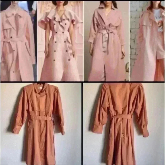Hwaseong Belted Puff Sleeve Peach Knee Length Elegant Party Trench Coat Size S - Picture 1 of 7